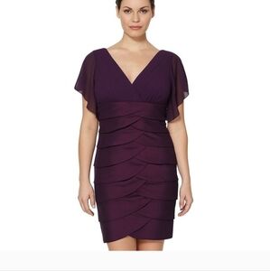 Adrianna Papell Purple Plum Chiffon Ruffle Shutter Sheath Dress Size 10